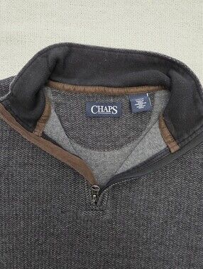 Chaps Men's Charcoal Gray Half-Zip Pullover with Brown Trim